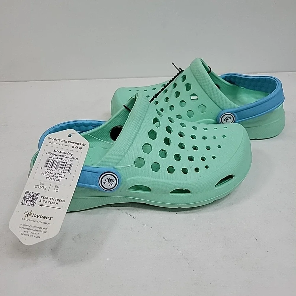 NWT Joybees Active Clog Youth Child 12/13 Mint Blue Slip On Comfy Water Shoes‎